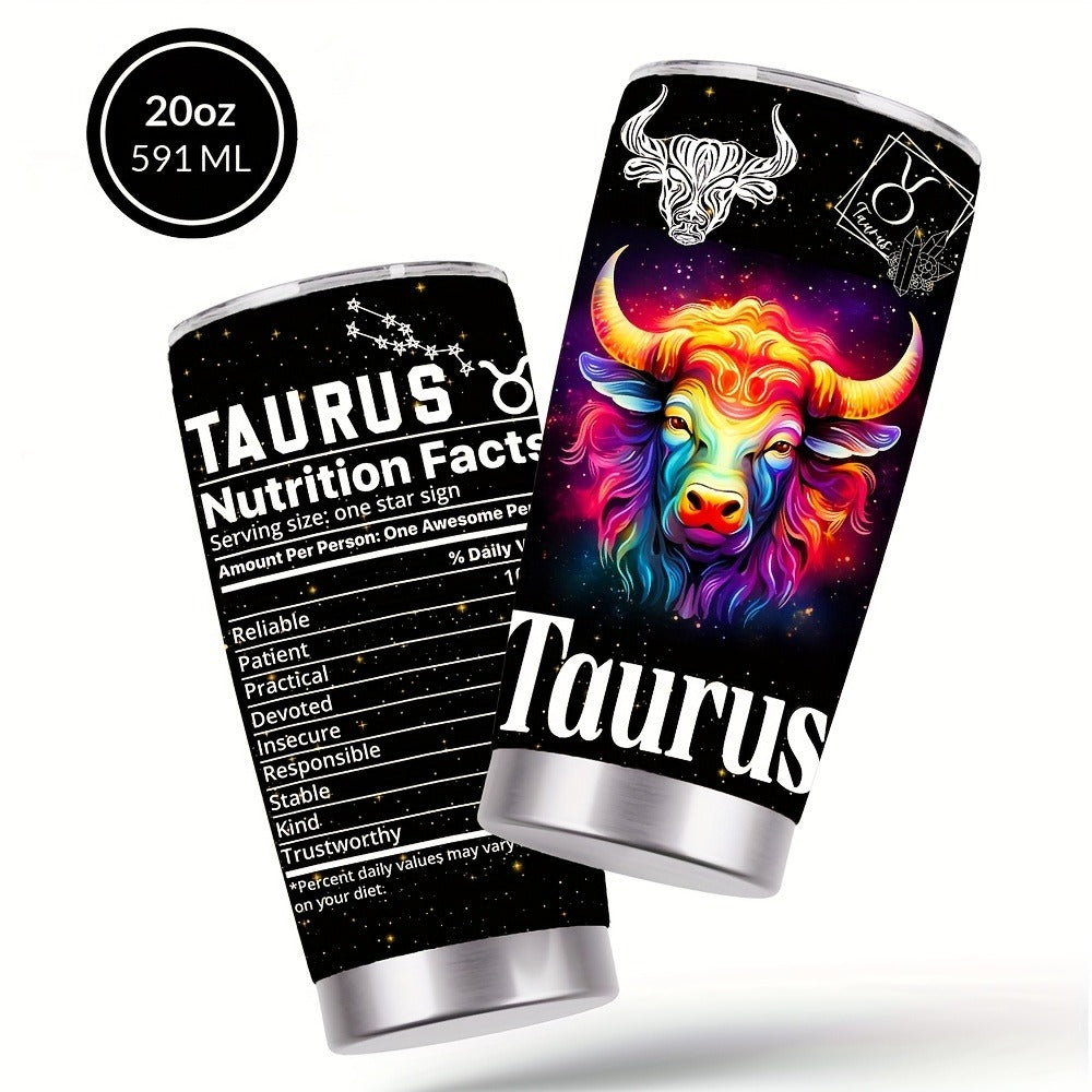 Zodiac Sign Insulated Tumbler 20oz Stainless Steel Travel Cup with Lid & Straw Hot Cold Drinks Horoscope Coffee Mug Gift for Men Women Birthday Christmas