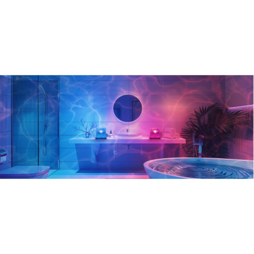 RGB Night Light Rechargeable 16-Color Ocean Wave Projection Lamp - Rotating Flame Water Ripple Remote Dimming for Bedroom Bar Restaurant Display Cabinet Decor