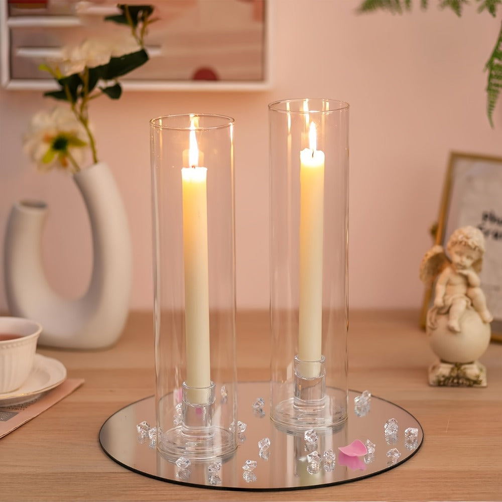 Hurricane Glass Candle Holders for Taper Candles | 11.8 Inch Tall Clear Cylinder Windproof Candlestick Stand for Wedding, Party, Christmas, Halloween & Home Decor - 2pcs / 10pcs Set