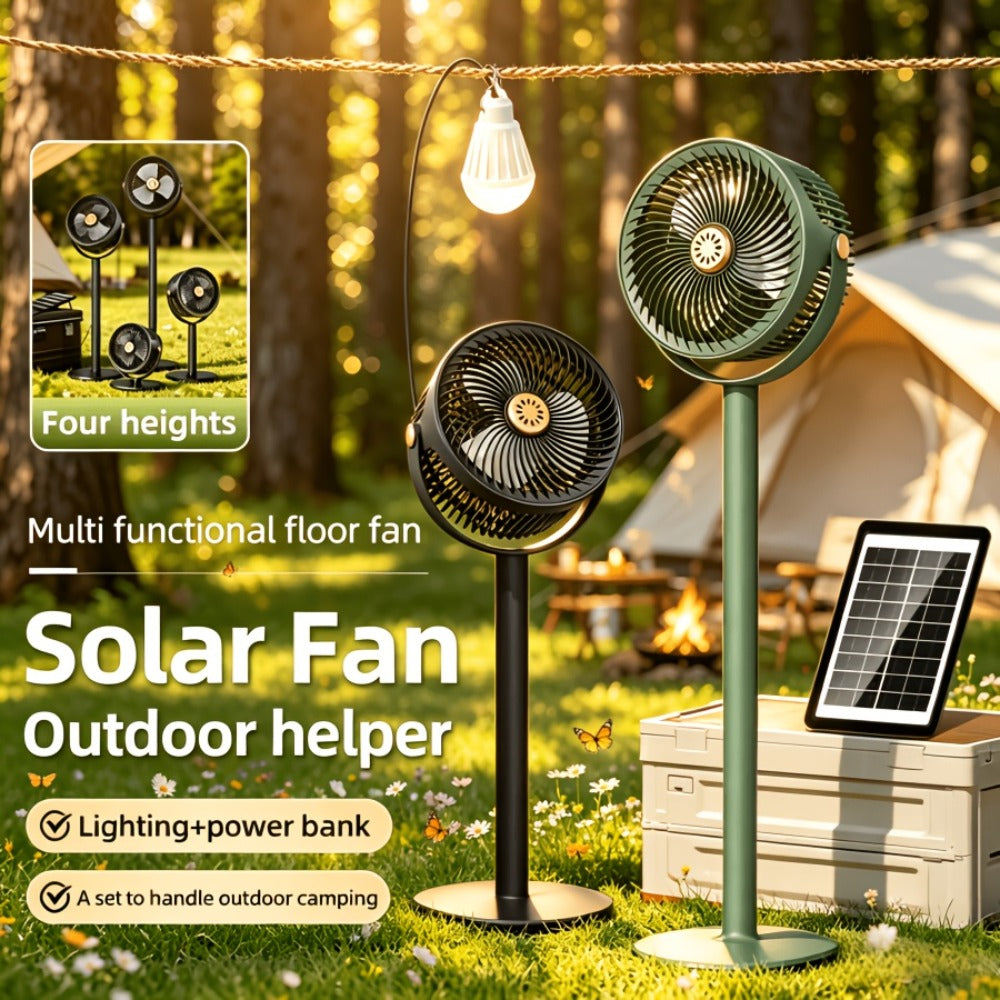 Solar Floor Fan 33-Inch Rechargeable 4000mAh USB Standing Fan Power Bank 2-in-1 360¡ã Tilt 5-Speed 4-Height Adjustable for Indoor Outdoor Courtyard RV Camping