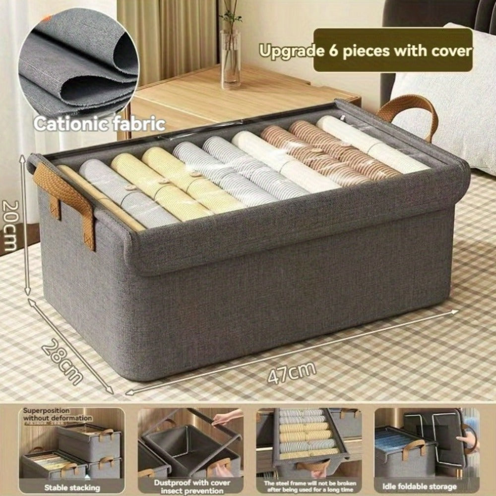 Foldable Storage Box for Clothes & Pants ¨C Collapsible Wardrobe Organizer Basket for Dormitory, Closet & Under-Bed Storage | Space-Saving Folding Bin in Gray, Denim Blue & Beige