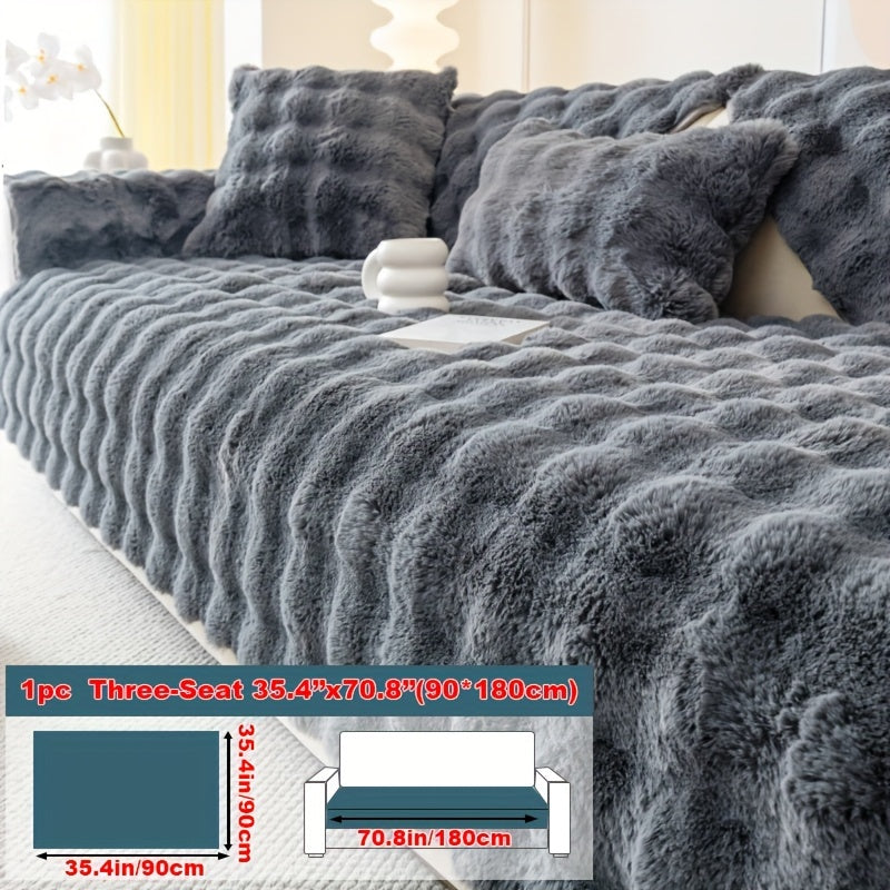 Faux Rabbit Plush Sofa Cover Winter Warm Thickened Anti-Slip Pet Friendly Cushion Protector for Living Room Bedroom Office 1 2 3 4 Seater