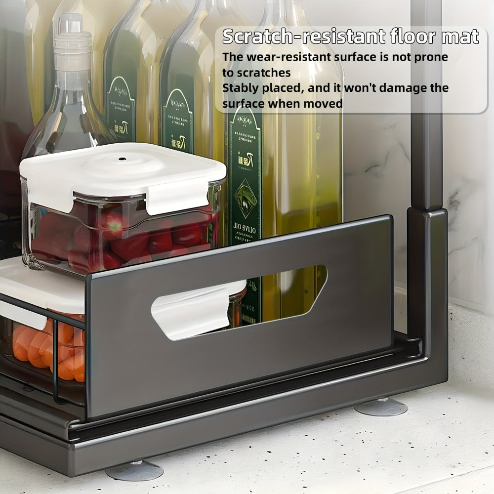 2-Tier Pull-Out Cabinet Organizer Metal Sliding Drawer, Kitchen Sink Storage Container for Bathroom Tabletop Study, Push-Pull Stackable Organizer for Kitchen Bathroom Cabinet
