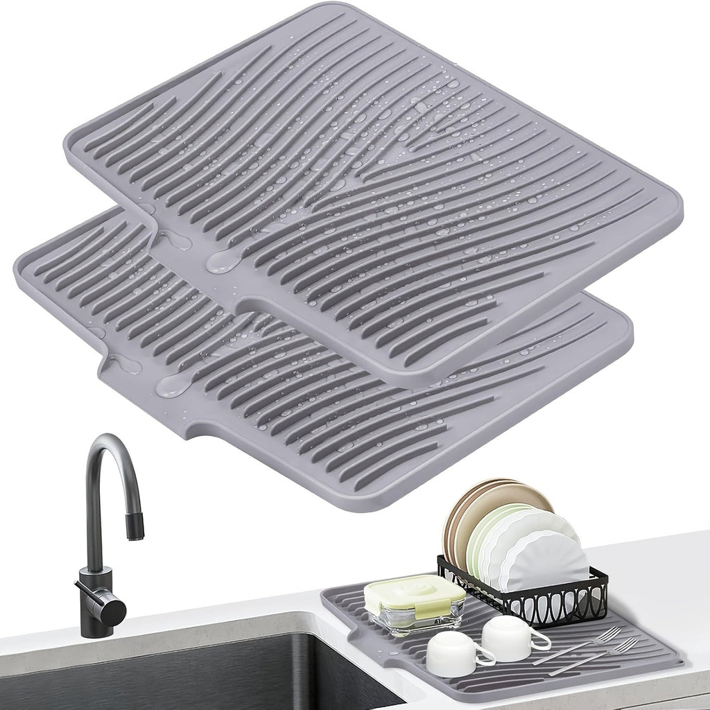 Silicone Dish Drying Mat Large 34.5x19in Slope Drain Design Kitchen Counter Drying Pad for Dishes Utensils & Countertop ¨C Heat Resistant Non-Slip Draining Mat