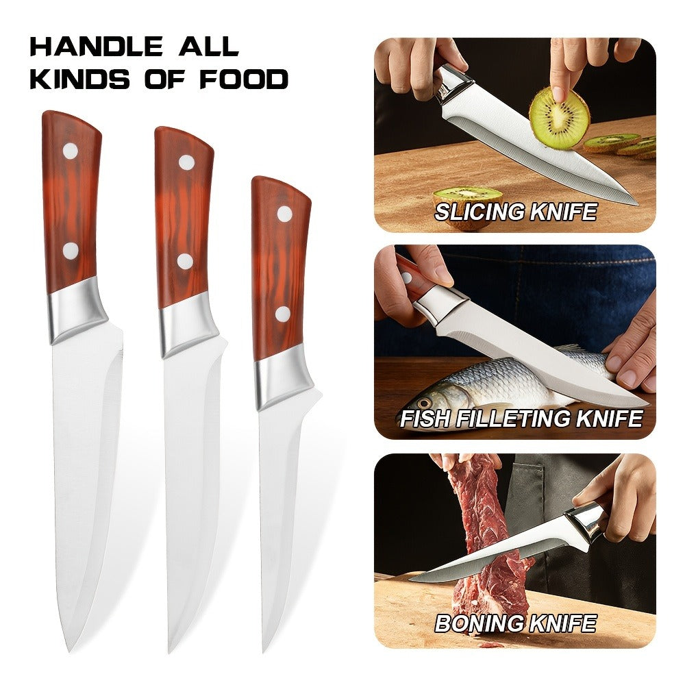 Kitchen Knife Set 3-Piece Hand Forged Stainless Steel Chef Knives with Boning Fillet & Carving Blades ¨C Professional Butcher Set for Meat Cutting BBQ Father's Day Gift