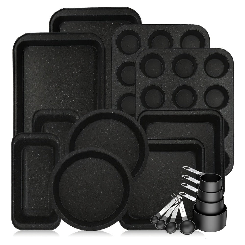 Nonstick Baking Pan Set 2 to 18pcs Carbon Steel Round Square Cake Pan Muffin Pan Bread Pan Cookie Sheet Pizza Pan Wire Rack Whisk Spatula Measuring Spoon Complete Bakeware Set