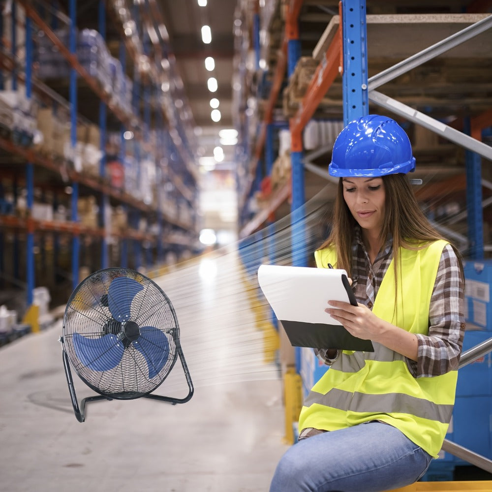 Industrial Floor Fan High Velocity 9 & 20 Inch ¨C Metal Construction & Blades, 3-Speed Heavy Duty Fan for Industrial, Commercial & Garage Use | Silver, Black & Blue