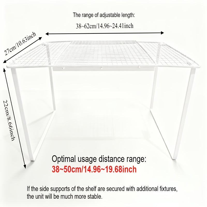Expandable Cabinet Shelf Organizer, Heavy-Duty Metal Height-Adjustable Wardrobe Shelf Divider ¡ª Vertical Space-Saving Storage Rack for Kitchen, Closet, Pantry & Apartment | Black & White