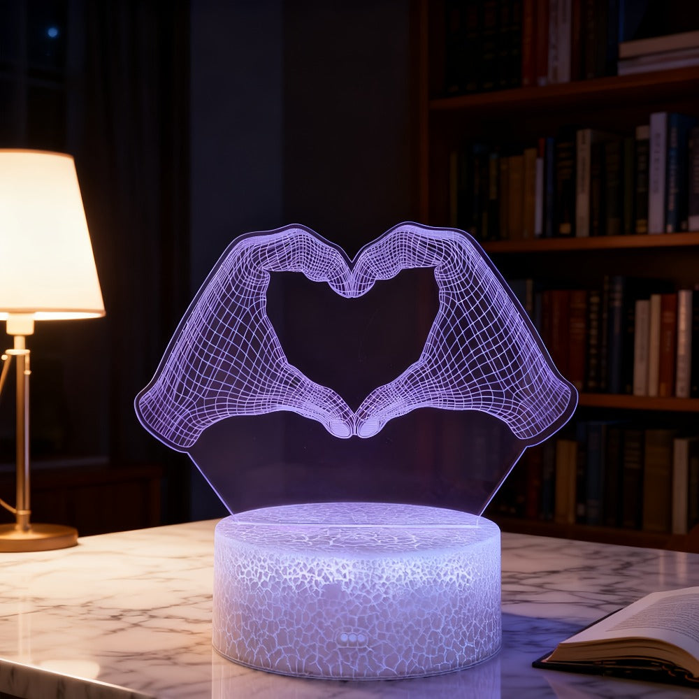 3D Heart Hands LED Night Light 16 Color Changing Optical Illusion Lamp Touch Remote Control Dimmable Bedside Table Lamp for Bedroom Valentine Gift Birthday Housewarming