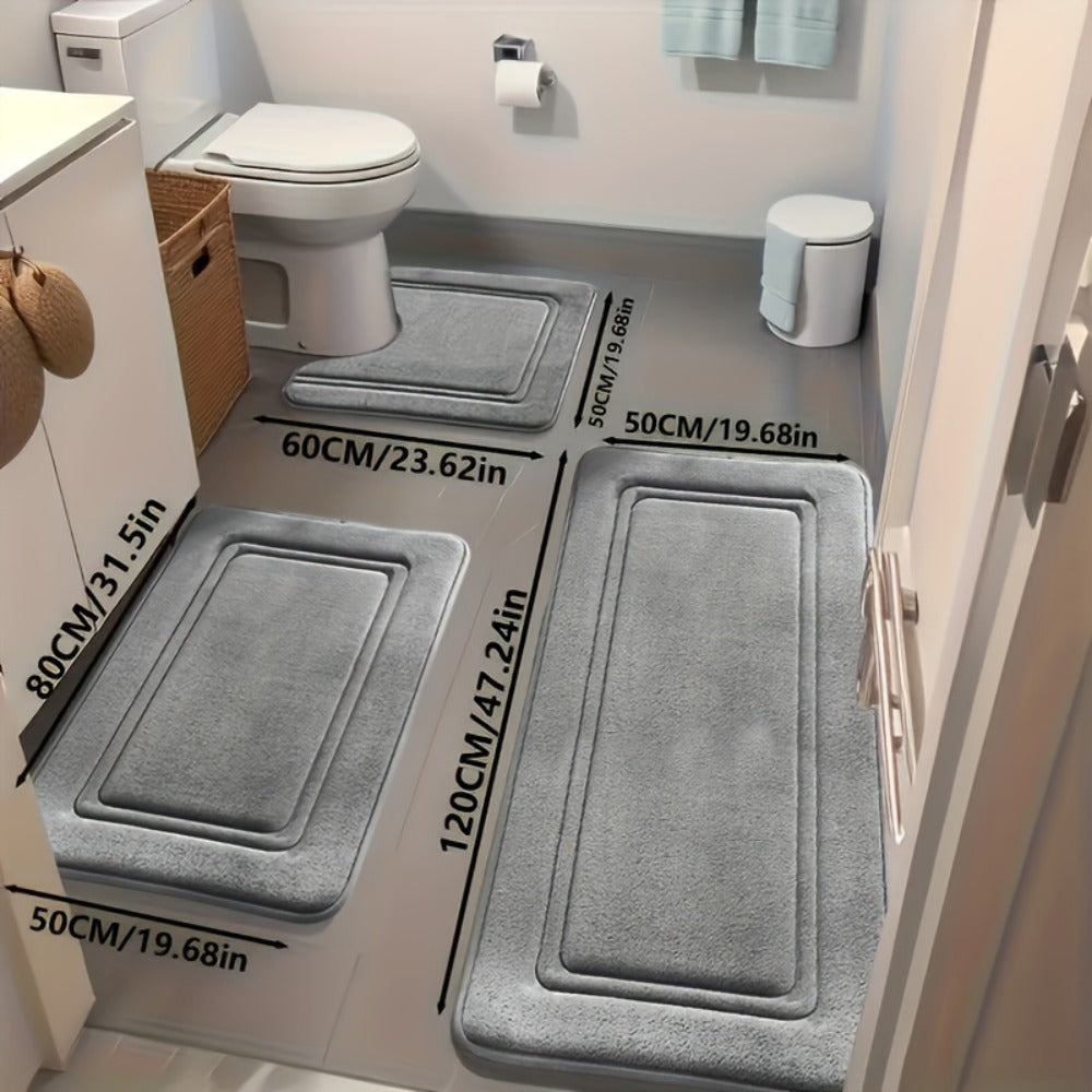 Bath Mat Set 3 Piece - Non-Slip Bathroom Rugs Super Absorbent Shower Mat, Thick Soft Bath Tub Floor Mat for Bathtub Shower Bathroom Heavy Foot Traffic, Modern Bathroom Decor Black Grey Beige Navy