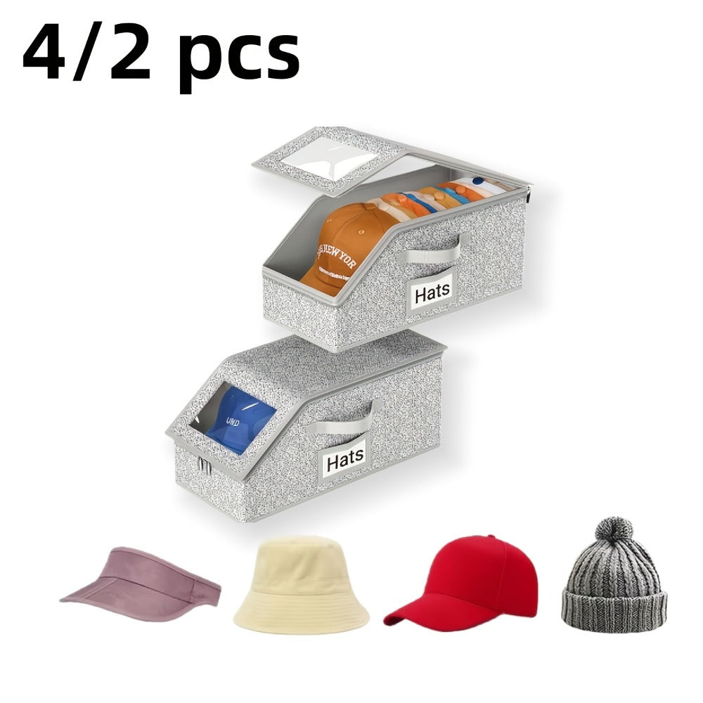 Stackable Baseball Cap Storage Box with Clear Viewing Window ¨C Hat Organizer for Closet Holds Up to 30 Caps, Space-Saving Design for Hats, Underwear, Socks & Toys ¨C For Men & Women (2 or 4 Pack)