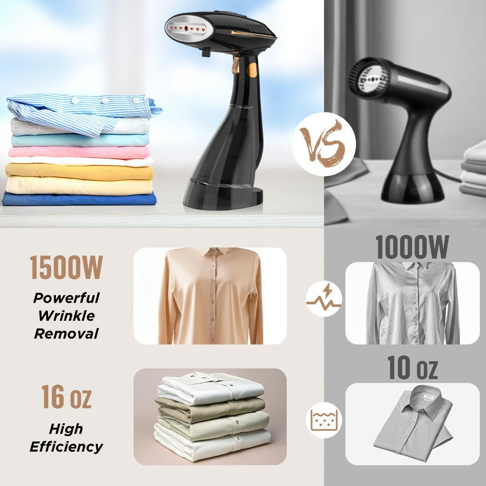 Handheld Garment Steamer 1500W Portable Fabric Steamer Quick Heat Continuous Steam for Removing Wrinkles Creases from Clothes Curtains Upholstery Travel Home Use