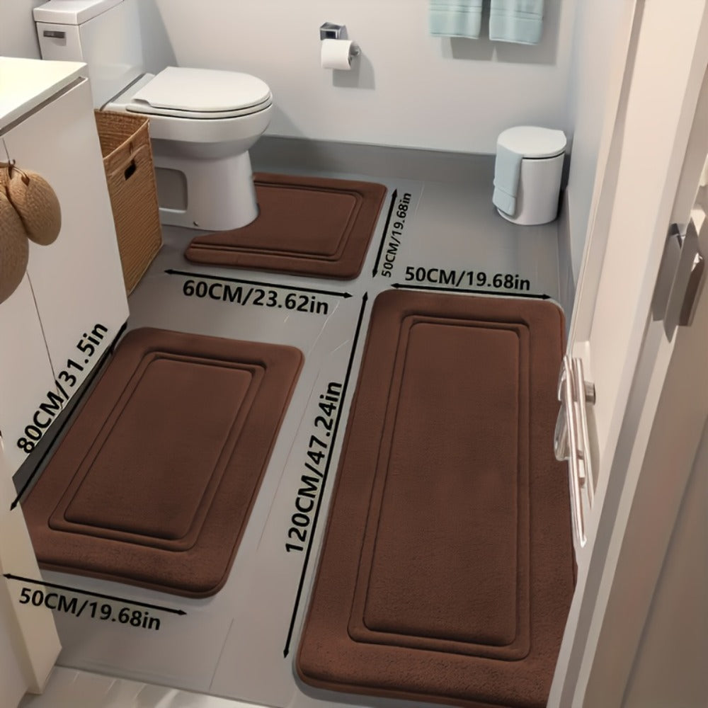 Bath Mat Set 3 Piece - Non-Slip Bathroom Rugs Super Absorbent Shower Mat, Thick Soft Bath Tub Floor Mat for Bathtub Shower Bathroom Heavy Foot Traffic, Modern Bathroom Decor Black Grey Beige Navy