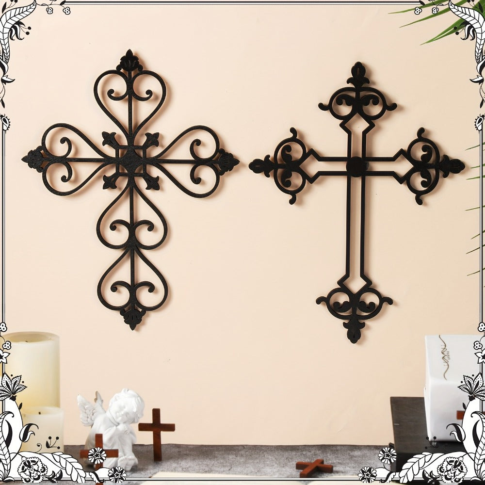 Wooden Wall Cross 6pcs Hand-Carved Vintage Wood Crucifix with Christ Figure, Large 12x8 Inch Religious Wall Decor for Home Church Chapel Decorations