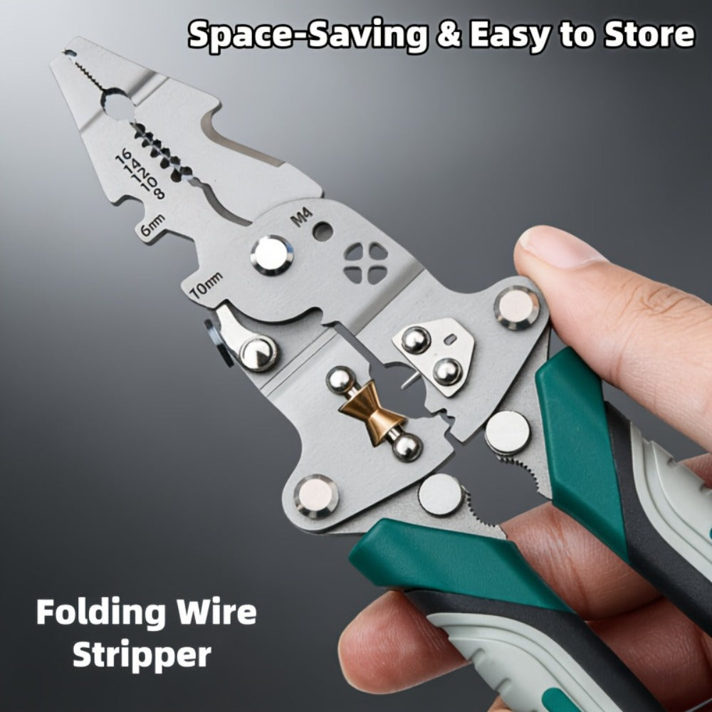 Wire Stripping Pliers 18-in-1 High Carbon Steel Foldable Ergonomic Electrician Tool Wire Stripper Cutter Crimper Puller for Home Electrical DIY Repair