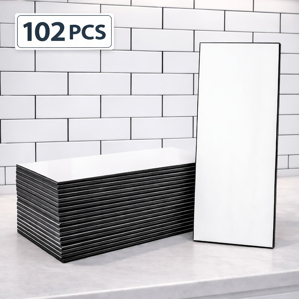 Peel and Stick Subway Tiles 102 Pieces 3x6 Inch Glossy White PVC Self Adhesive Kitchen Backsplash Bathroom Fireplace Wall Panels Waterproof Heatproof Scratch Resistant DIY Remodeling