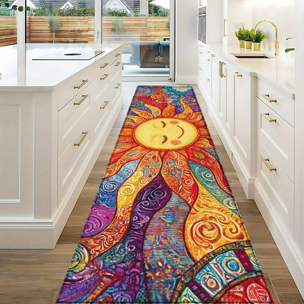 Boho Runner Rug Mandala Non-Slip Washable Soft Polyester Kitchen Hallway Mat Sun Totem Colorful Pattern Living Room Bathroom 5 Designs