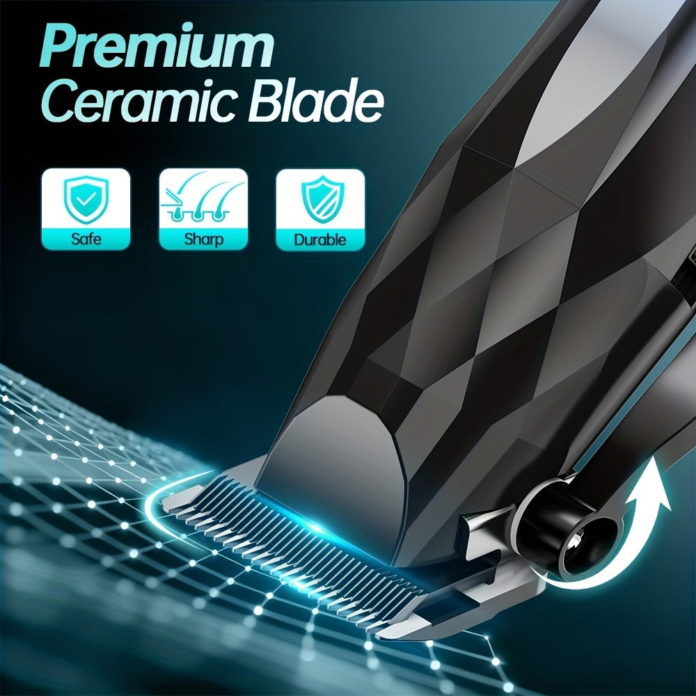 Professional Electric Hair Clipper & Beard Trimmer Set for Men, 14-Piece Comb Guide Kit, Ceramic Blades, 7000 RPM Powerful Motor, 1800mAh Rechargeable Battery, Cordless Hair Cutting Kit