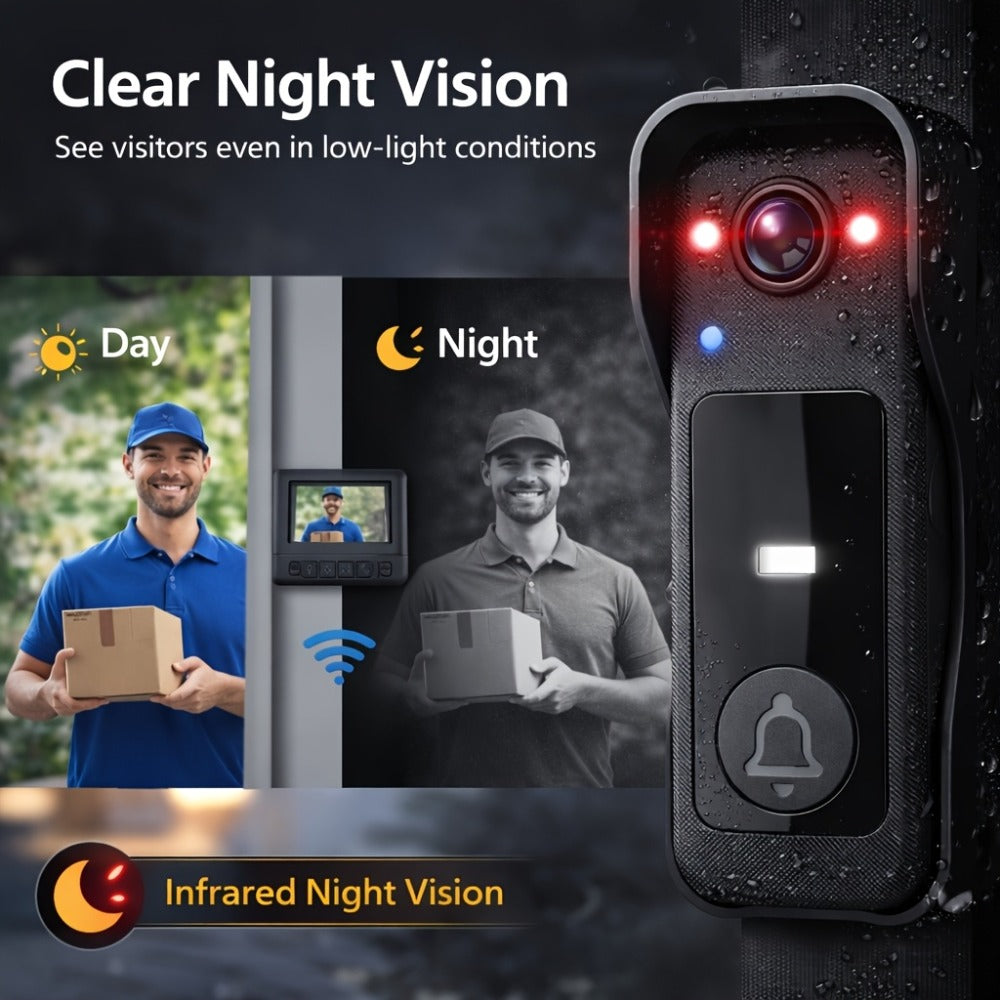 WiFi Video Doorbell with 4.3 Inch Indoor Monitor | Waterproof Night Vision Two-Way Audio Rechargeable Battery | Auto Photo Video Recording Senior Friendly Real-Time Monitoring