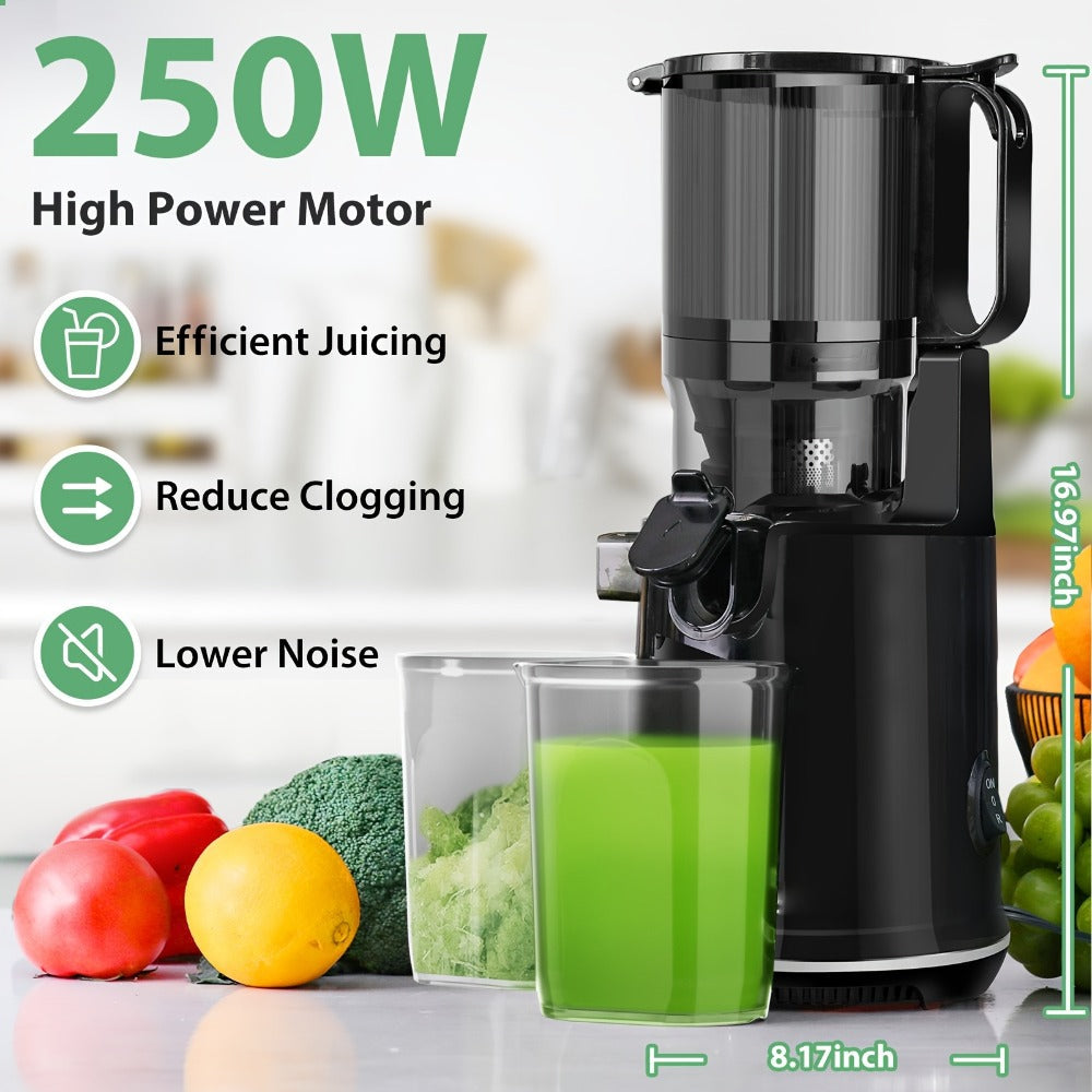 Cold Press Slow Juicer Machine with 5.3-Inch Large Feed Chute - High Juice Yield, Safety Lock, One-Click Cleaning, Masticating Juicer for Whole Fruits & Vegetables, Family Healthy Lifestyle, Black