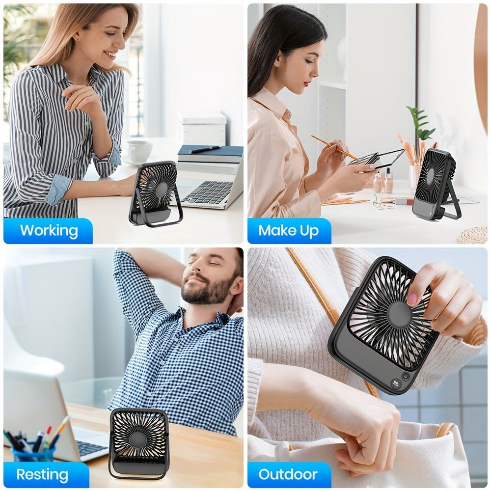 USB Desk Fan Battery Operated | 2000mAh & 5000mAh Rechargeable Mini Personal Fan, 4-Speed Adjustable, 180¡ã Tilt & Foldable, Ultra-Quiet Strong Airflow for Office, Bedroom & Desktop Use ¨C Black, Pink, White