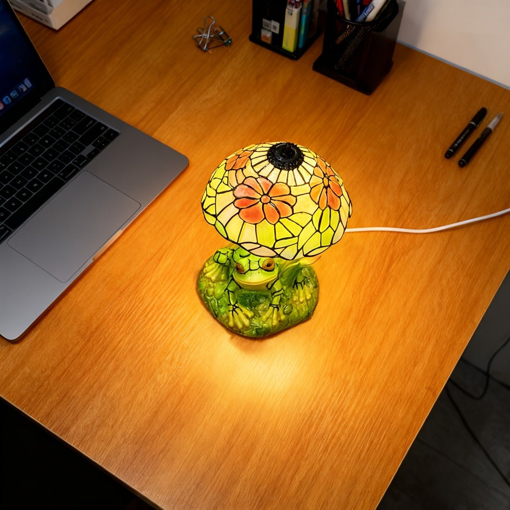 3D Frog Table Lamp Floral Painted Flower Night Light Warm Ambiance Home Decor Bedside Office Desk Study Decor Wedding Birthday Holiday Gift Cute Room Decor