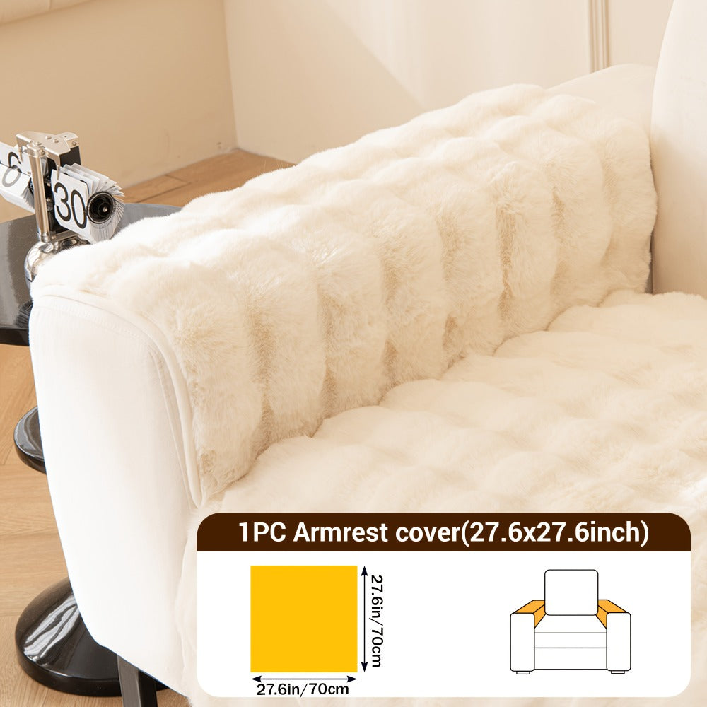 Bubble Soft Faux Rabbit Fur Sofa Cover - Non-Slip Silicone Backing Stretchable Slipcover Pet Friendly Machine Washable for Living Room Bedroom Dorm, 4 Colors Multiple Sizes