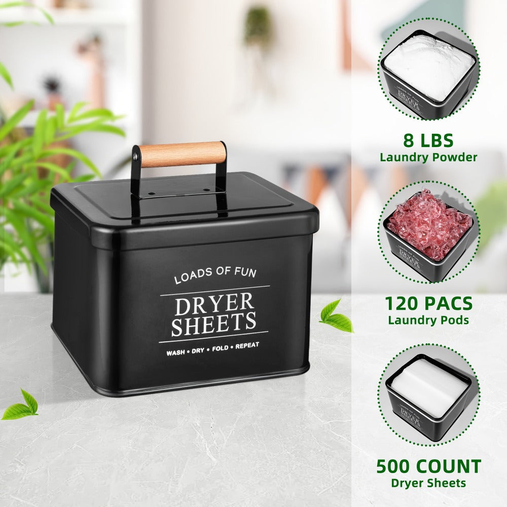 Laundry Pod Container & Dryer Sheet Holder Set with Scoop ¨C Metal Farmhouse Laundry Room Organizer, Detergent Dispenser & Soap Storage
