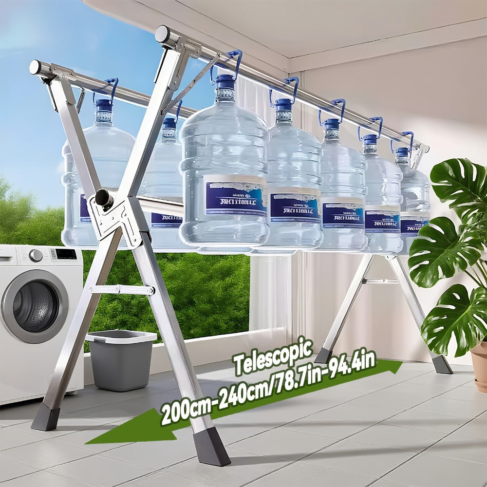 Clothes Drying Rack Foldable with Extendable Rod & Windproof Hooks ¡ª Space-Saving High-Capacity Metal Laundry Rack for Indoor, Outdoor, Balcony & Laundry Room | Multiple Sizes