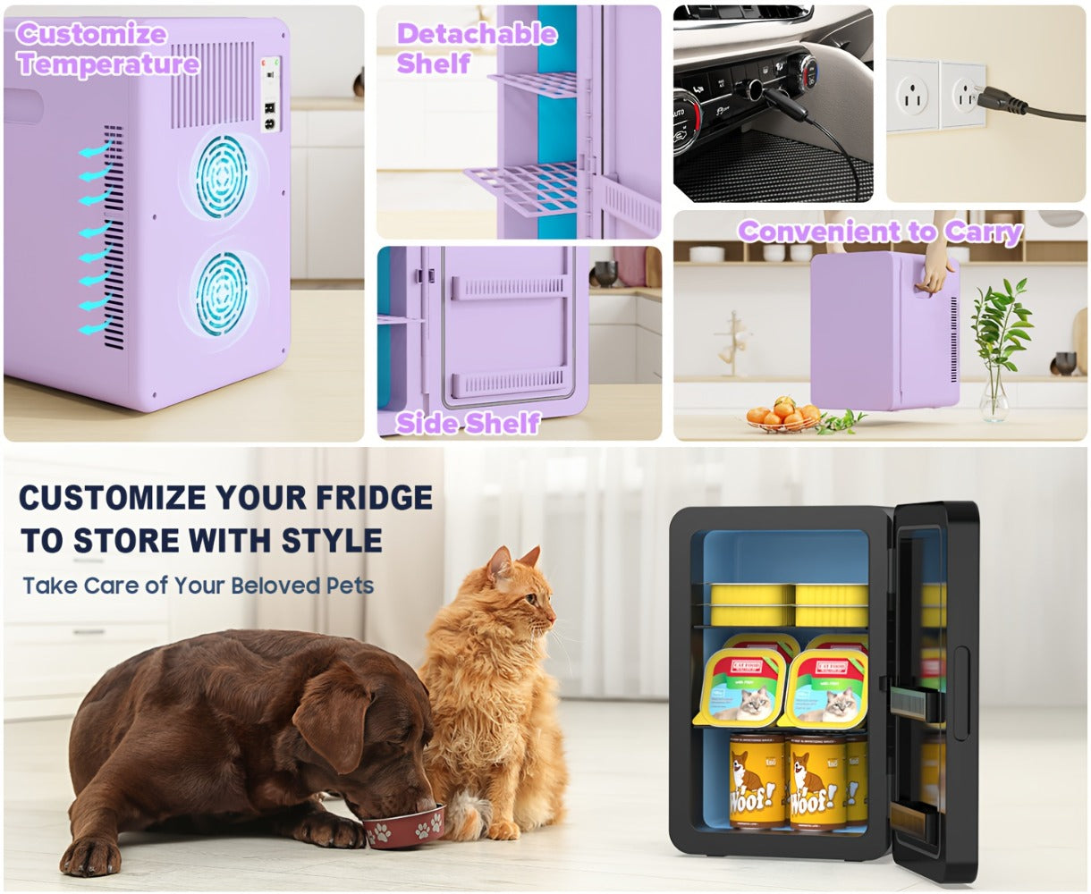 Mini Fridge with Glass Front Door 15.8QT/23.3QT - Portable Cooler and Warmer AC/DC 12V, Small Refrigerator for Bedroom, Office Desk, Car, Dorm, Skincare, Beauty & Makeup, 4 Colors