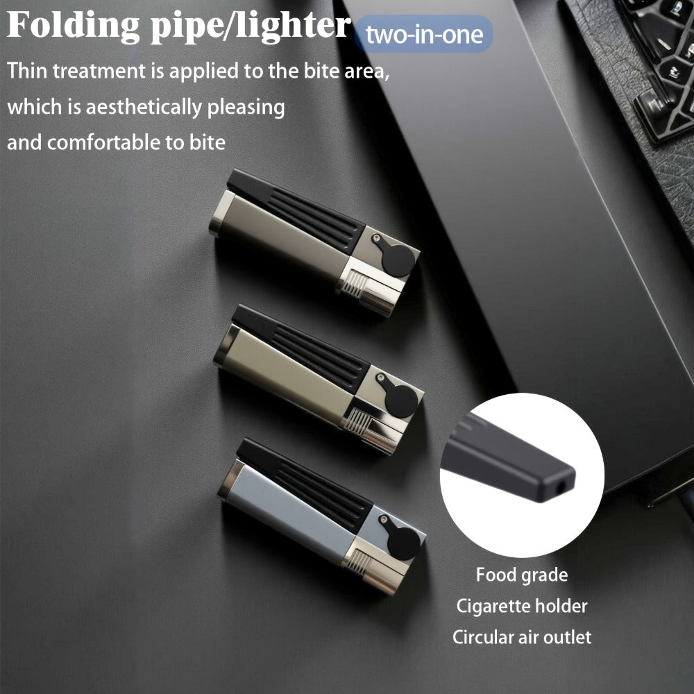 Folding Pipe Lighter Refillable 2-in-1 with Adjustable Flame, Metal-Crafted Durable Design, Gift Box Included ¨C Windproof Butane Lighter for Men, Outdoor, Christmas & Valentine¡¯s Day Gift