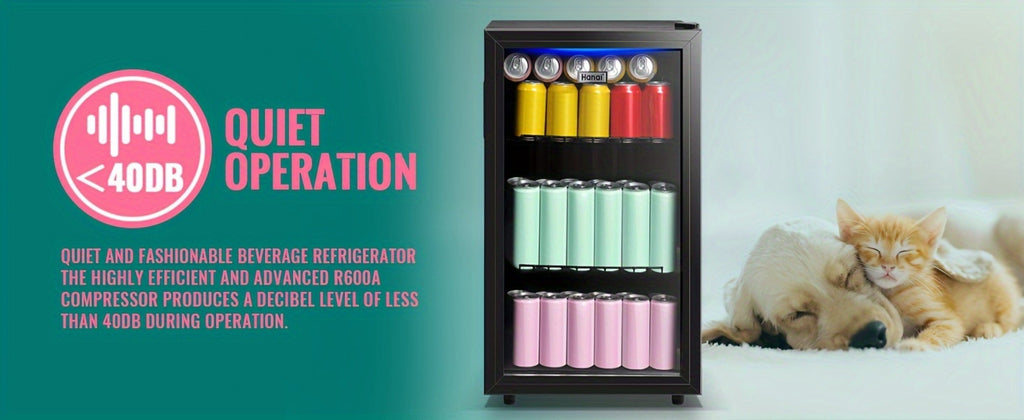 Beverage Refrigerator with Glass Door, Mini Drink Cooler Fridge with Blue LED Light, 3 Adjustable Shelves & R600a Compressor ¨C 1.7 or 3.5 Cu Ft Freestanding Bar Fridge for Home, Office, Dorm and Bar