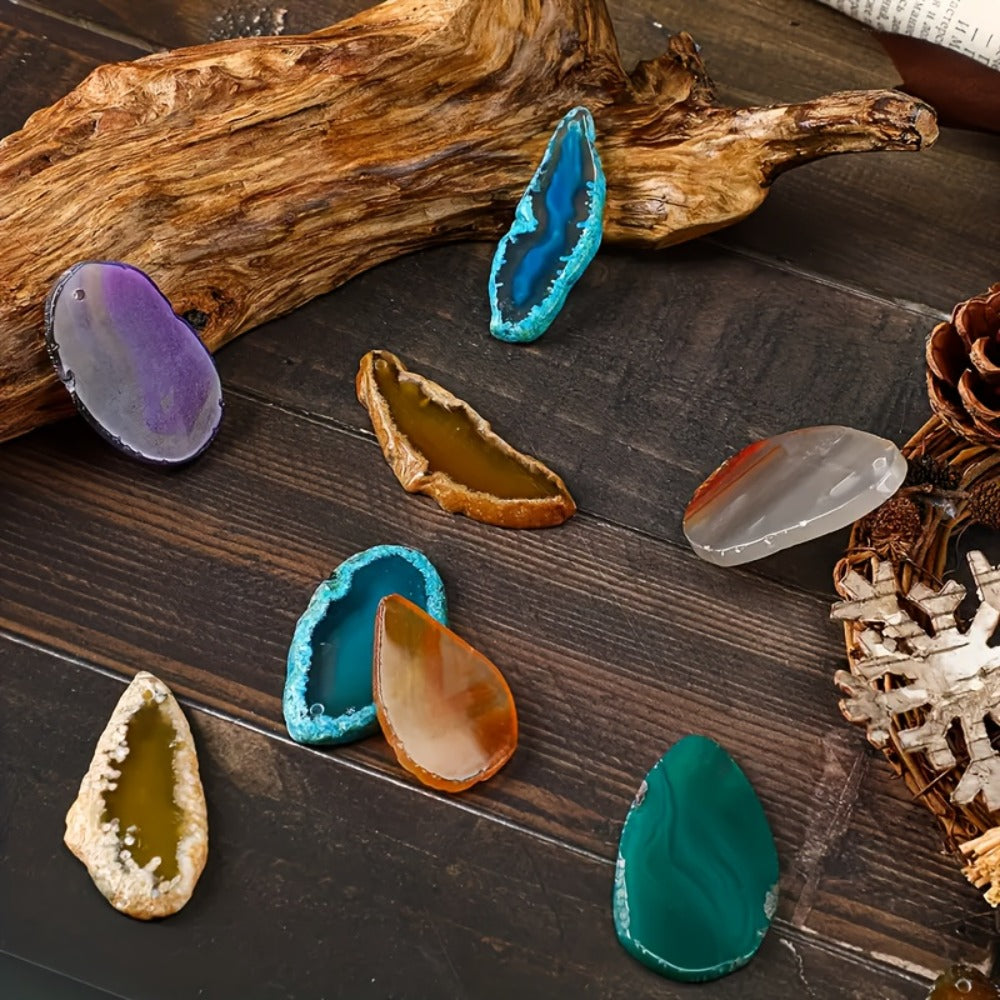 Natural Agate Slices Pendants 20pcs - Mixed Colors Polished Stone Drilled Beads for Jewelry Making, Wind Chime & DIY Crafts