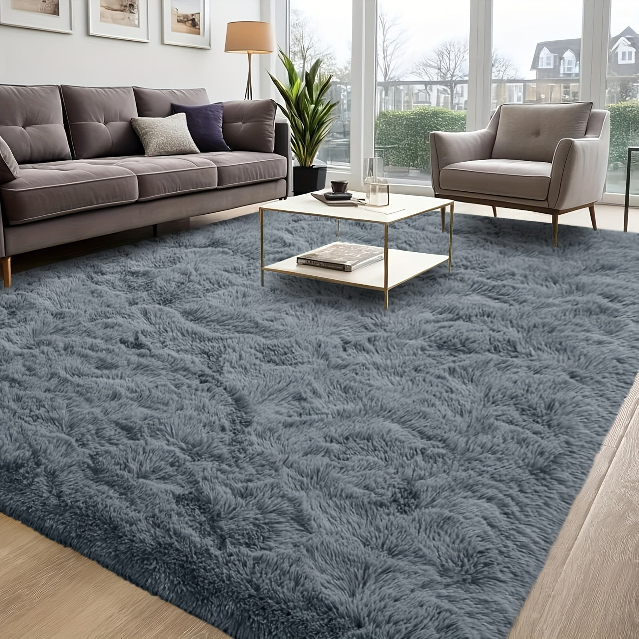 Shaggy Plush Area Rug - Soft Fluffy Carpet for Living Room, Bedroom & Sofa | Non-Slip Machine Washable Tie-Dye & Solid Color Long Pile Rug | Luxury Home Decor Floor Mat in Multiple Sizes & Colors
