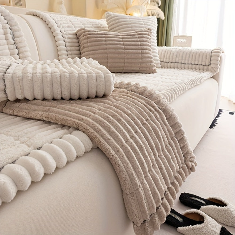 Sofa Cushion Cover Plush Velvet Washable Seat Pad Wavy Edge Soft Kapok Filling for Couch Loveseat 1 2 3 4 Seater ¡ª Easy Install Home Decor Protection