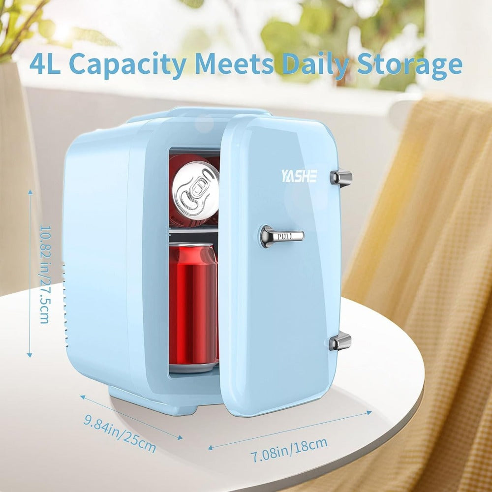 Mini Fridge 4 Liter 6 Cans - Thermoelectric Cooler and Warmer, 110V AC & 12V DC Portable Small Refrigerator for Bedroom, Office, Dorm, Car & Camping, Quiet 25dB Personal Mini Fridge 6 Colors