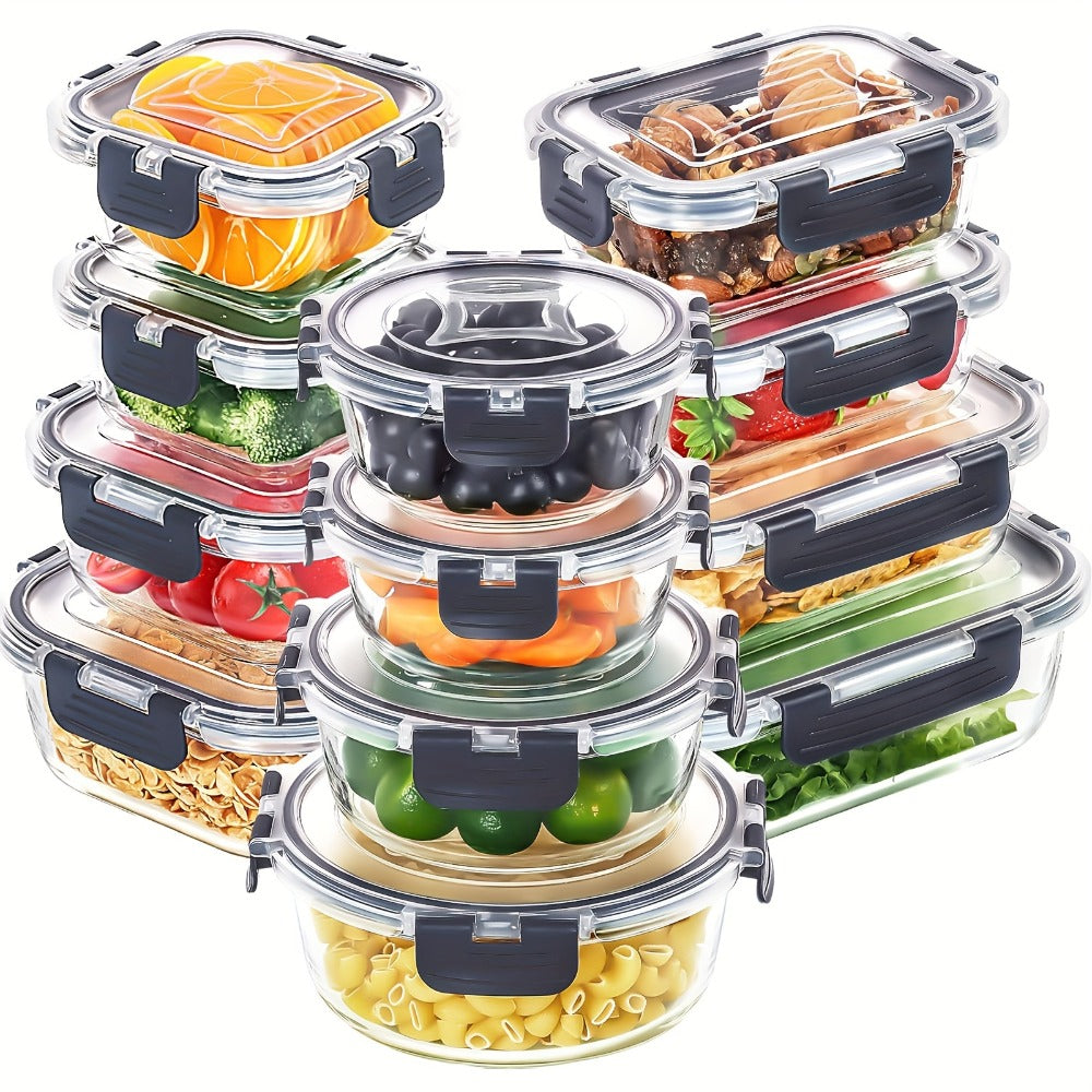 Glass Food Storage Containers with Lids 12pcs ¨C Airtight Leak-Proof Meal Prep Bento Boxes Microwave Oven Freezer Dishwasher Safe