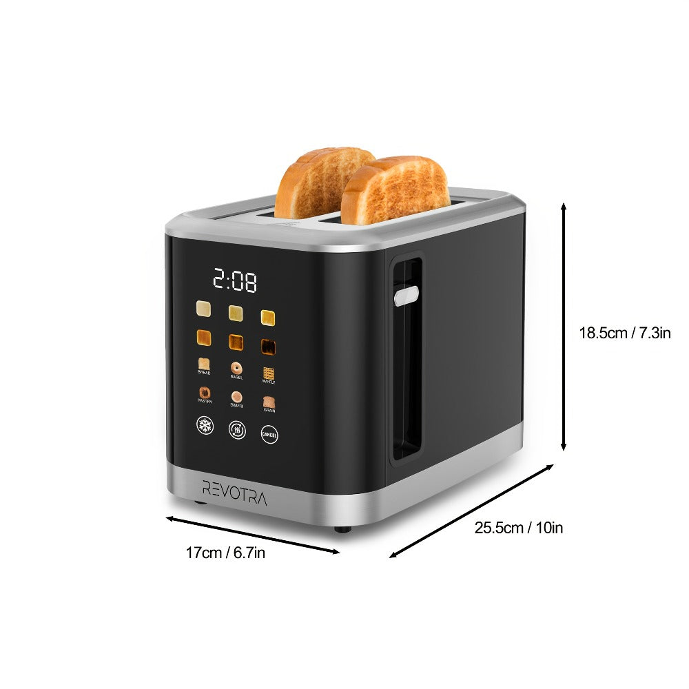 Stainless Steel Toaster 2 Slice with LED Display & Extra Wide Slots ¨C 6 Shade Settings, Defrost Reheat Cancel Functions, Removable Crumb Tray, Compact Design for Bagels, Waffles & Bread