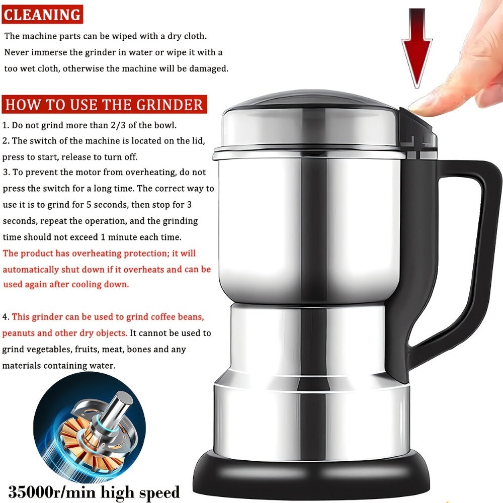 Electric Spice Grinder 300W ¨C Multifunctional 304 Stainless Steel Coffee Bean Herb Seasoning Grain Grinder Machine for Kitchen, Large Capacity, Powerful & Fast