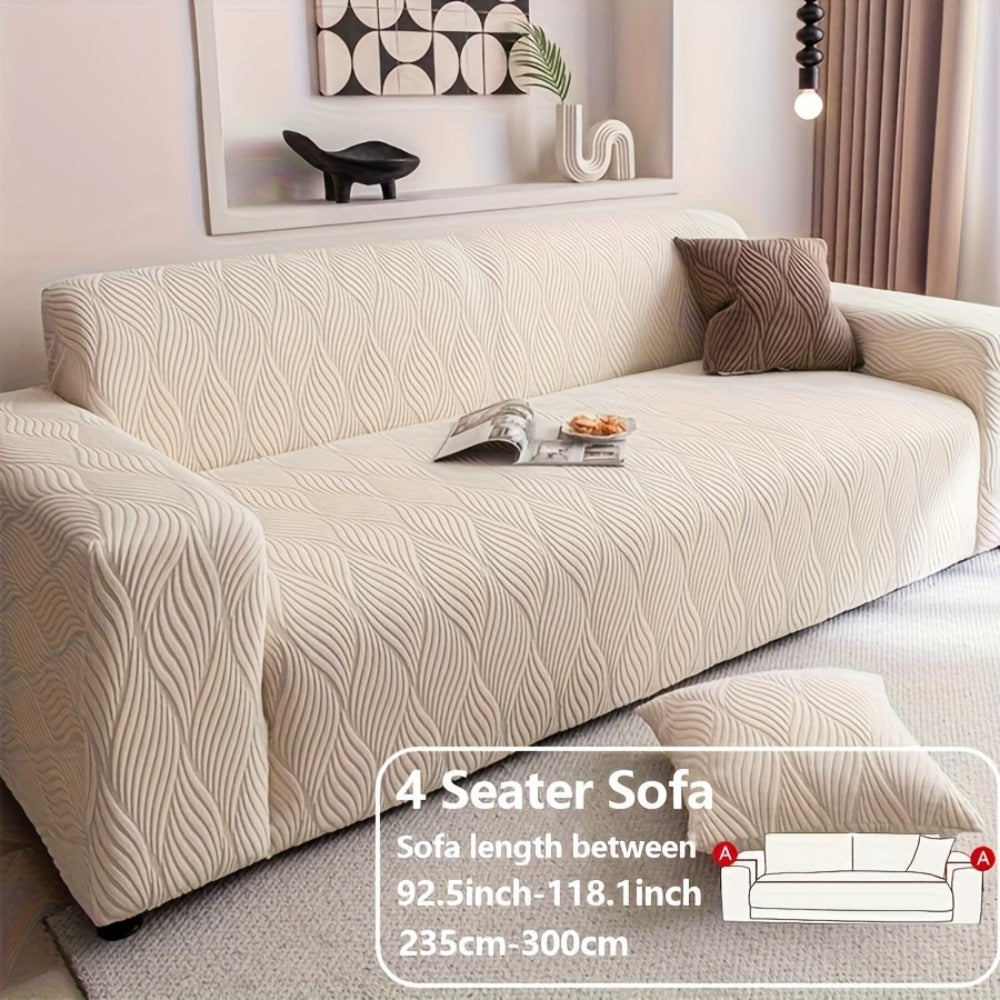 Polar Fleece Sofa Cover Modern Jacquard Elastic Slip-Resistant All Season Furniture Protector for Living Room Office Bedroom - 1 2 3 4 Seater with Free Matching Pillowcase