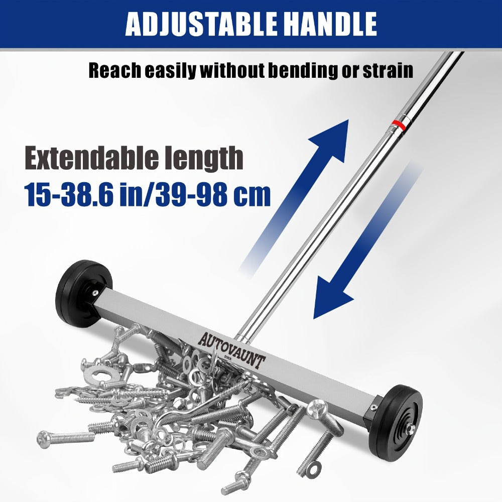 Rolling Magnetic Sweeper 17-Inch with Wheels ¨C Heavy Duty 8.8lb Capacity Telescoping Adjustable Handle 15¨C38 Inch Picks Up Screws Nails Nuts for Garage Workshop Construction