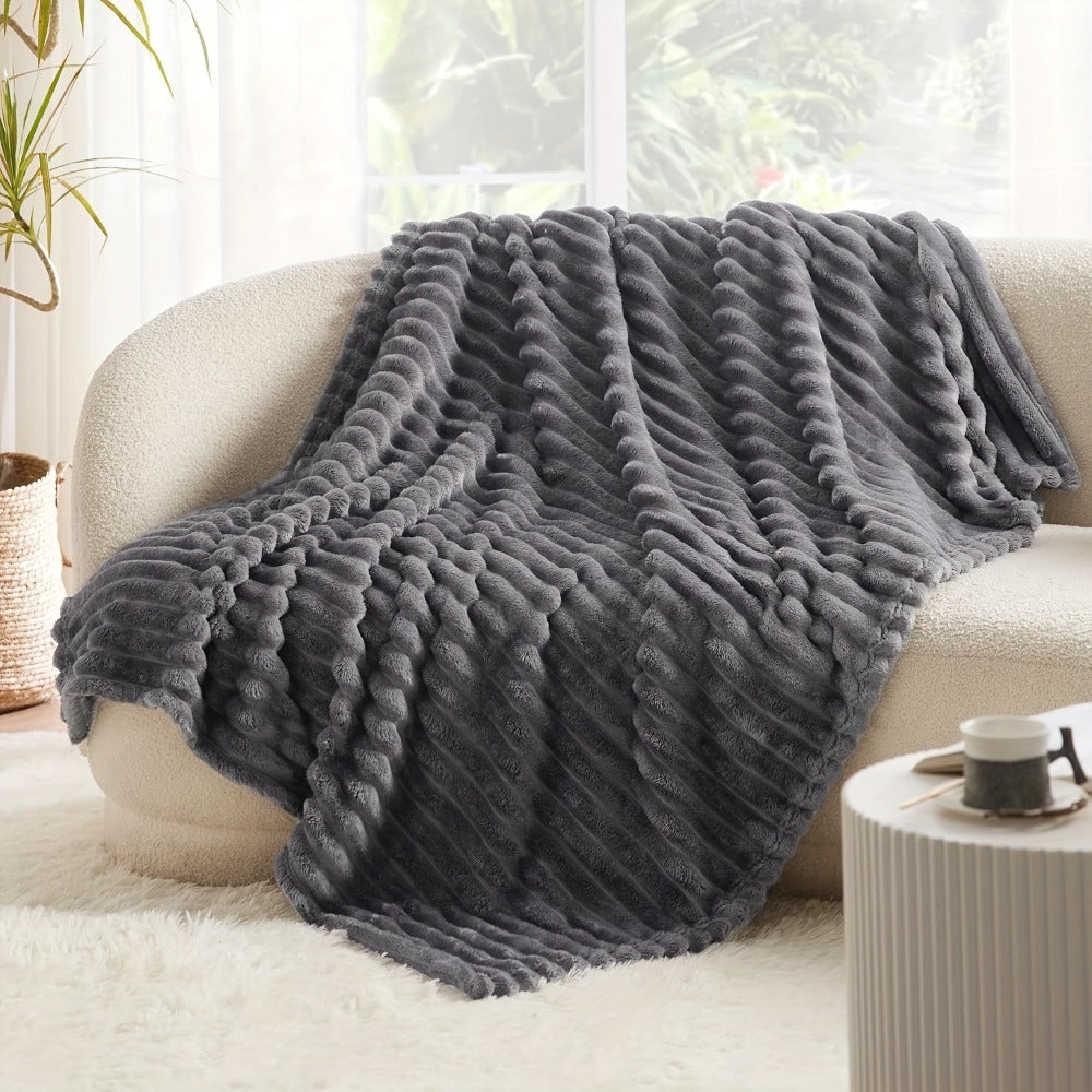 Reversible Faux Rabbit Hair Blanket ¨C Thickened Soft Thermal Throw for Bed, Nap, Office & Camping, All Season, 4 Colors, 5 Sizes
