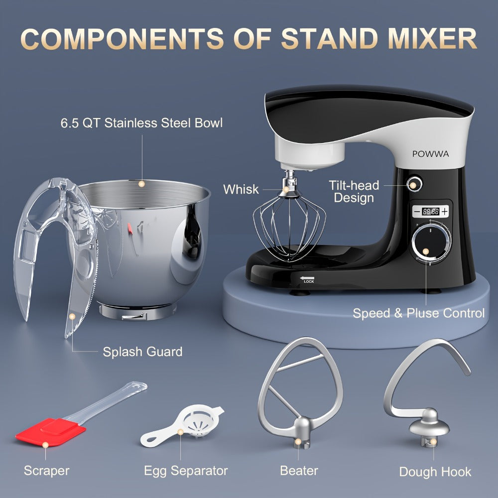 Stand Mixer 6.5 Qt Electric Kitchen Mixer 10-Speed Dough Mixer with Whisk Beater Dough Hook Dishwasher Safe Tilt-Head Food Mixer for Baking Bread Cake Cookie
