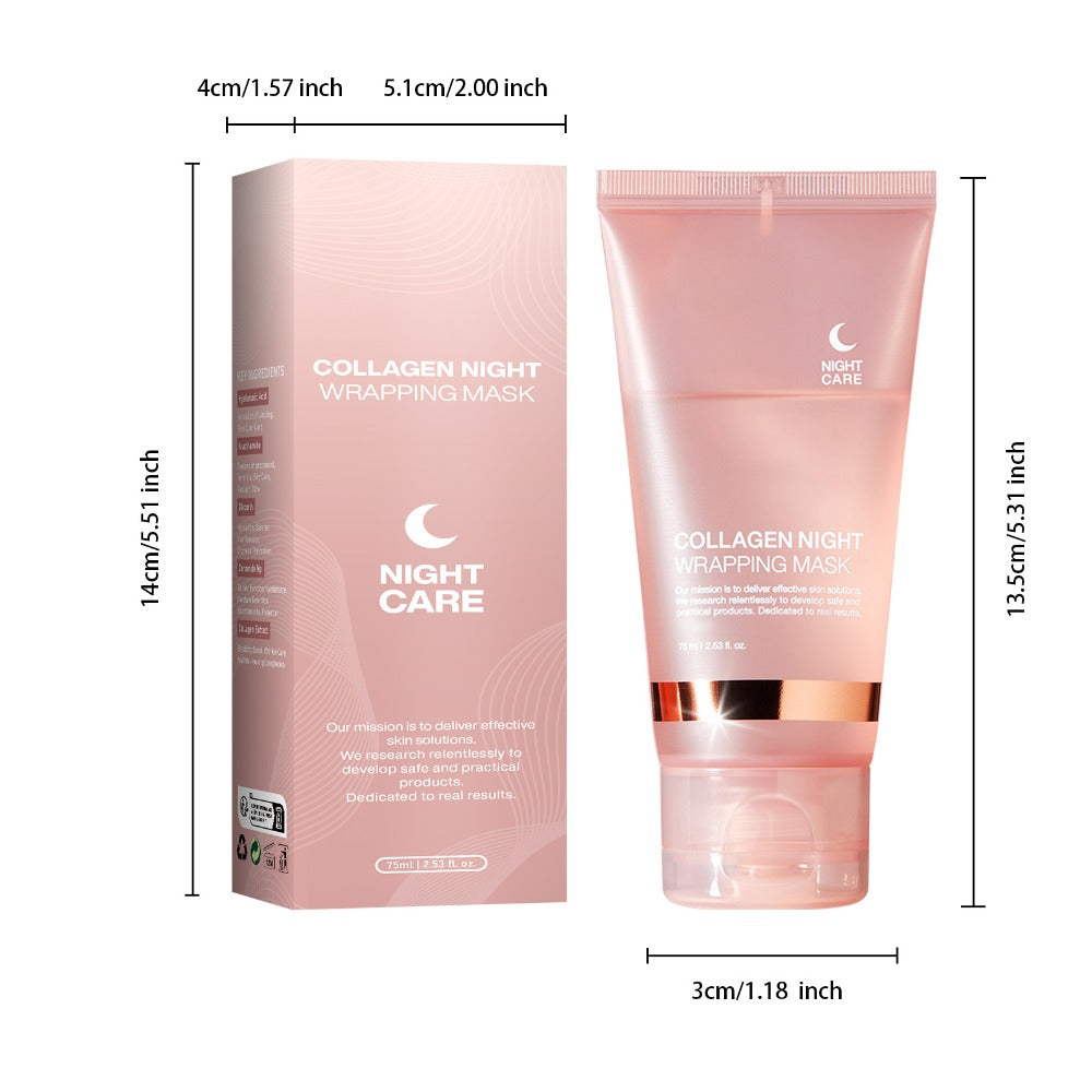 Collagen Night Mask with Brush Overnight Face Mask Hydrating Anti-Aging Sleeping Mask Elasticity Repair Skin Care for All Skin Types