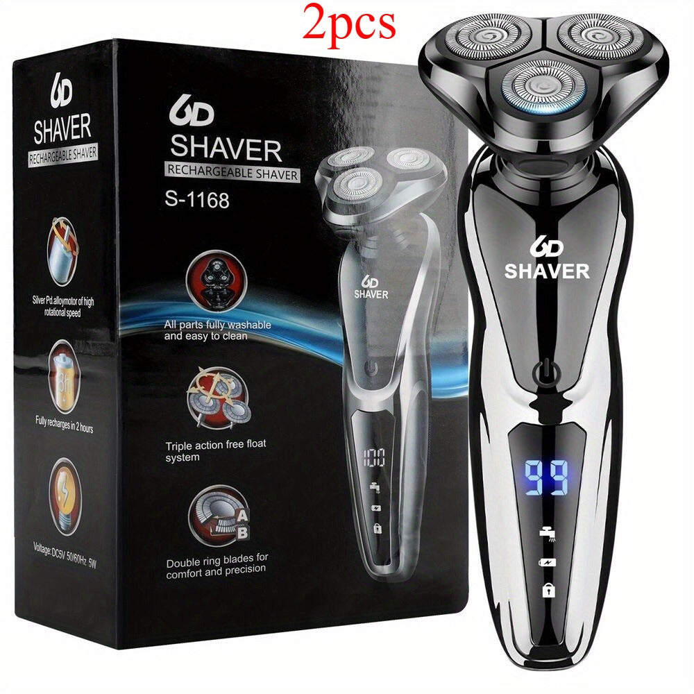 Men's Electric Shaver 3D Floating Head with LED Display - Rechargeable Washable Cordless Rotary Shaver for Home & Travel, Close Smooth Shave, Great Gift for Men, Boyfriend & Valentine's Day, 2-Pack