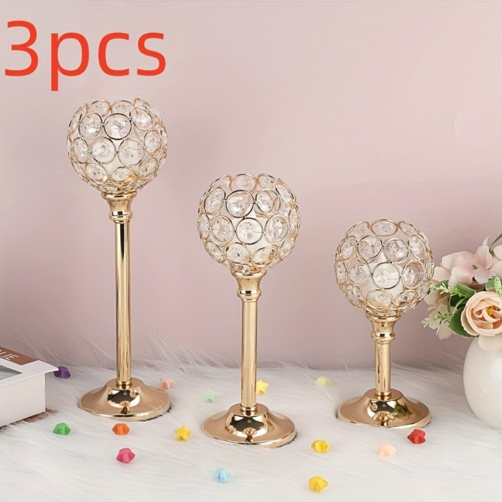 Crystal Candelabra Centerpiece ¨C Gold & Silver Taper Candle Holders for Wedding, Anniversary, Candlelit Dinner, Birthday & Party Table Decor, Home & Hotel Decoration, 3-Pack & 6-Pack (Candles Not Included)