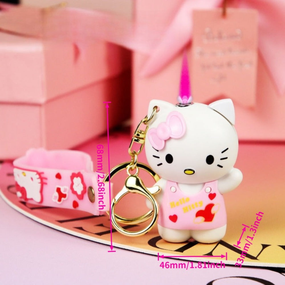 3D Cartoon Cute Character Lighter with Keychain - Red Flame Gas Lighter | Kawaii Design | Pink & Purple | Fun Gift Idea | Butane Not Included