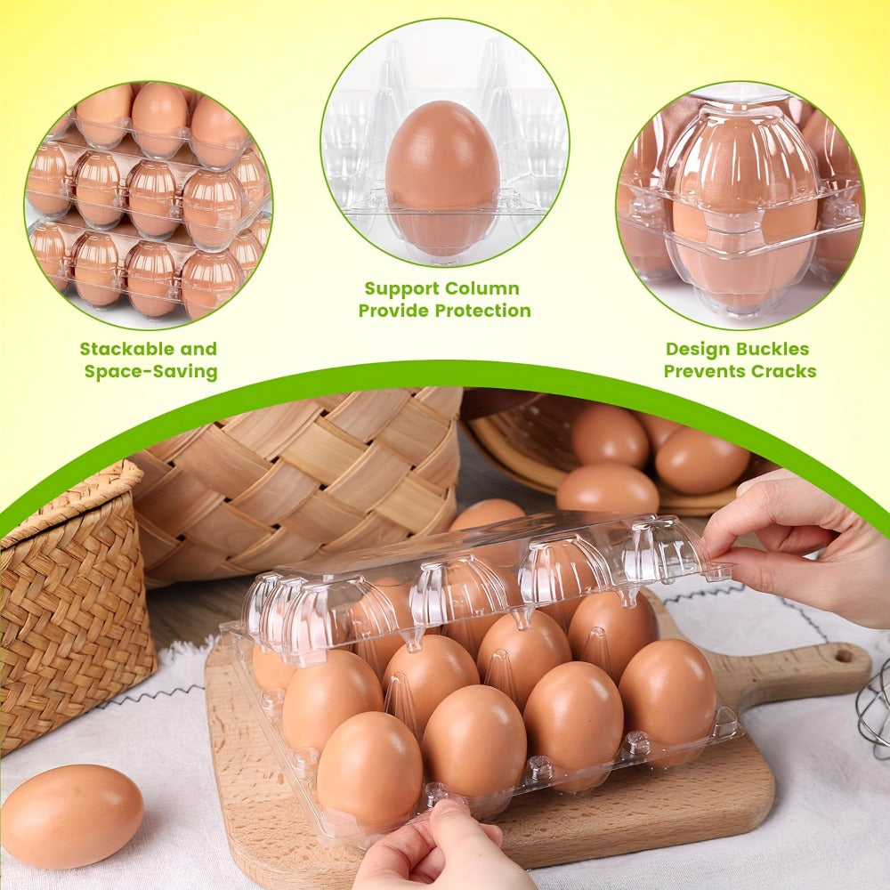 52/104-Pack Clear Plastic Egg Cartons Bulk with Sticker Labels - Reusable 12-Count Egg Containers for Home Farm Market Display