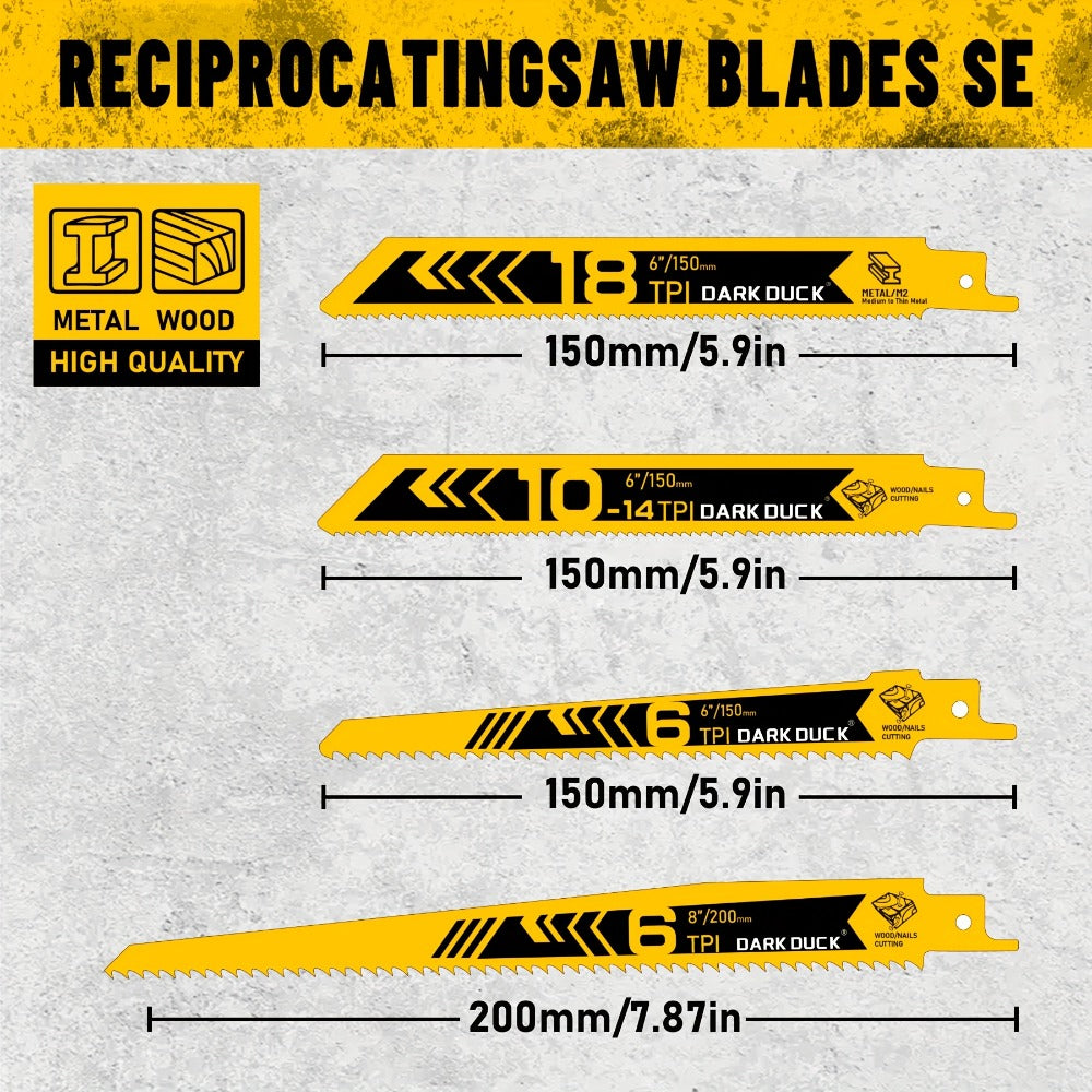 Saw Blade Set Reciprocating 12-Piece Premium Wood & Metal Cutting Blades with Storage Pouch - Heavy Duty High-Carbon Steel, Universal Fit for Cordless & Electric Saws, Pruning, PVC & Demolition
