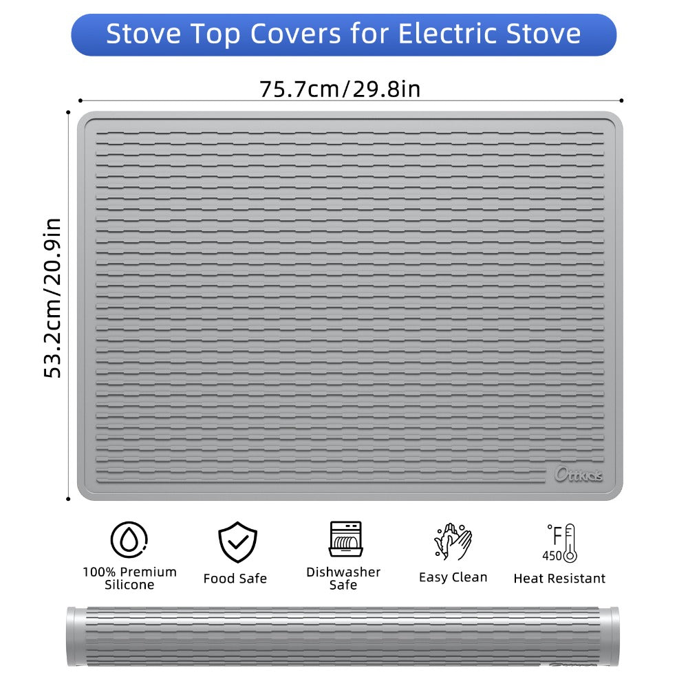 Silicone Stove Top Cover Mat 30x21in ¨C Thick Anti-Slip Glass Cooktop Protector, Heat Resistant Electric Stove Cover, Kitchen Countertop Mat & Dish Drying Pad for Home & Restaurant